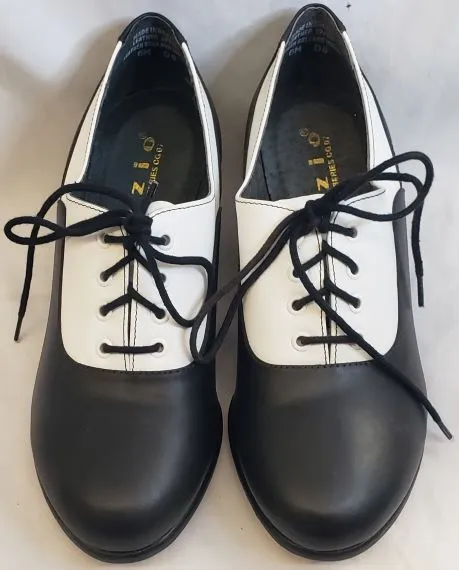 1.25" Kirsten I -- Leather Sole Oxford -- Black/White Silk Feel Quick Drying Work Commute