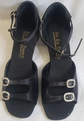 Light Run All Comfort 1.3" Mary -- Women's Thick Heel Latin Sandal -- Black Satin