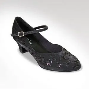 Power Flow Sole Soft 1.75" Gladys -- Closed Toe Ballroom Shoe -- Black Silk/Sequins