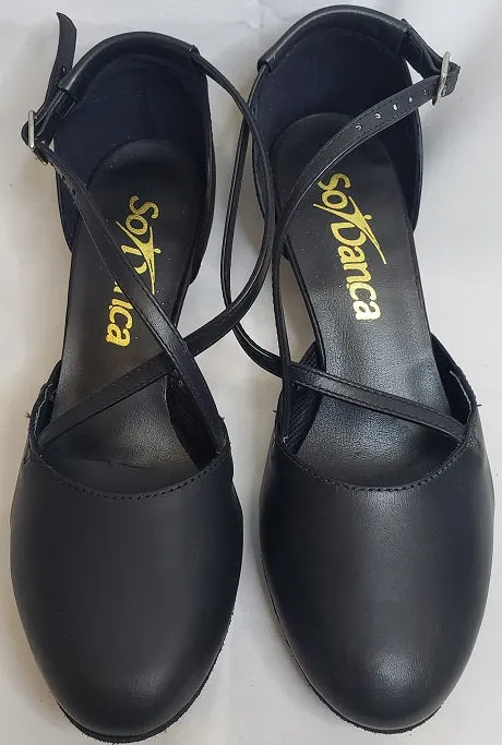 Stage Glow Comfort arch 2.25" Jennifer -- X-Strap Closed Toe Ballroom Shoe -- Black