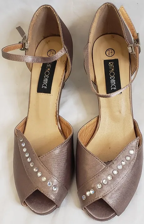 2.38" Anara - Closed Back/Open Toe Ballroom Shoe - Bronze Satin Ice Guard Moisture wicking