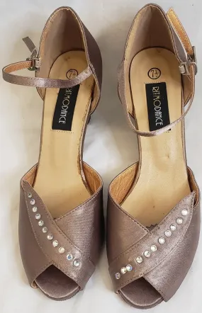 2.38" Anara - Closed Back/Open Toe Ballroom Shoe - Bronze Satin Stable base Modern Bold