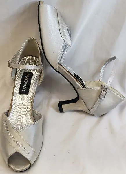 Desert Run 2.38" Anara - Closed Back/Open Toe Ballroom Shoe -- Silver Satin