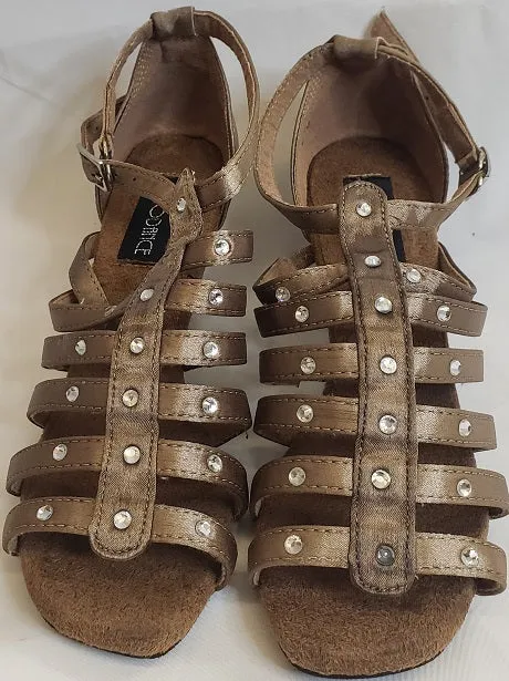 Travel Must Action Ready 2.38" Shamie -- Flare Heel Latin Sandal -- Bronze Satin