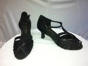 2.5" Angelina -- Flare Heel Latin Sandal -- Black Satin Celebrity Vibe Digital Run