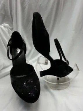 Fight Mode 2.5" Doris-- Closed Toe Ballroom Shoe -- Black Silk/Sequins