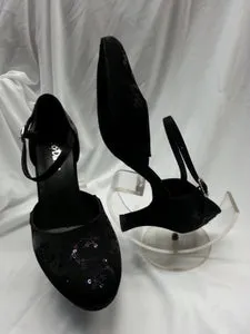 2.5" Doris-- Closed Toe Ballroom Shoe -- Black Silk/Sequins Wind Safe