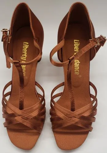 2.5" Ebba -- Women's Latin Sandal -- Dark Tan Satin World Walk