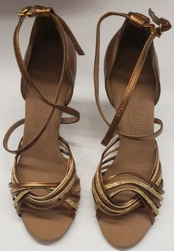 Tone Play 2.5" Jessica I -- Women's Latin Ballroom Sandal -- Gold Scale/Dark Tan