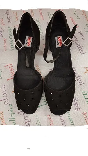 Cotton Base Nordic Tone 2.75" Gerri - Flare Heel Latin Sandal -- Black Suede