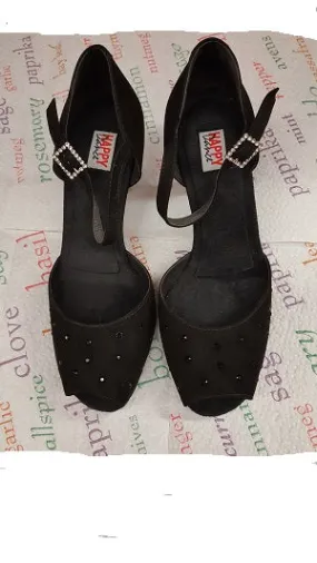 Comfort Shank 2.75" Gerri - Flare Heel Latin Sandal -- Black Suede