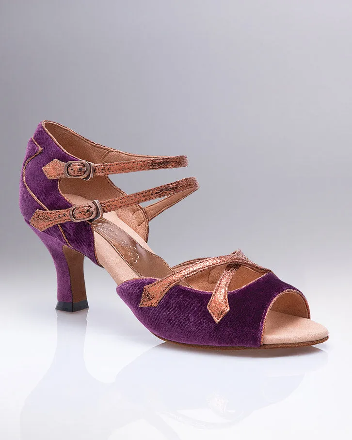 Training Nordic Tone 2" Constance -- Flare Heel Latin Sandal -- Purple Velvet/Bronze Trim