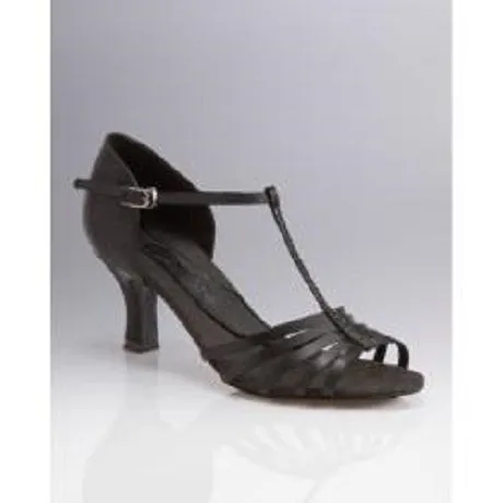 2" Crystal Danielle Women's Latin Sandal -- Black Satin Winter Chill Elegant Mood