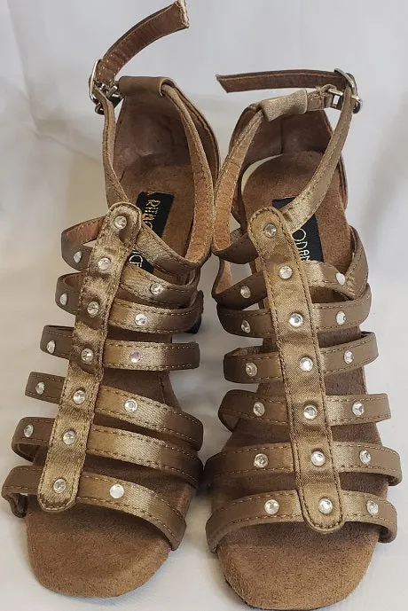 Busy Path 3.38" Brittany -- Flare Heel Latin Sandal -- Bronze Satin