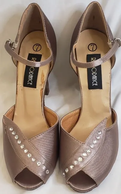 3.38" Hilda -- Closed Back/Open Toe Ballroom Shoe -- Bronze Satin Indoor Season Ease