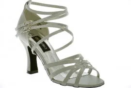 Field Walk 3.38" Vera -- Flare Heel Latin Sandal -- Silver Satin
