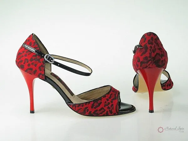3.5" Lilly -- Ultra Slim Heel Tango Shoe -- Red Leopard Micro Suede Block Walk