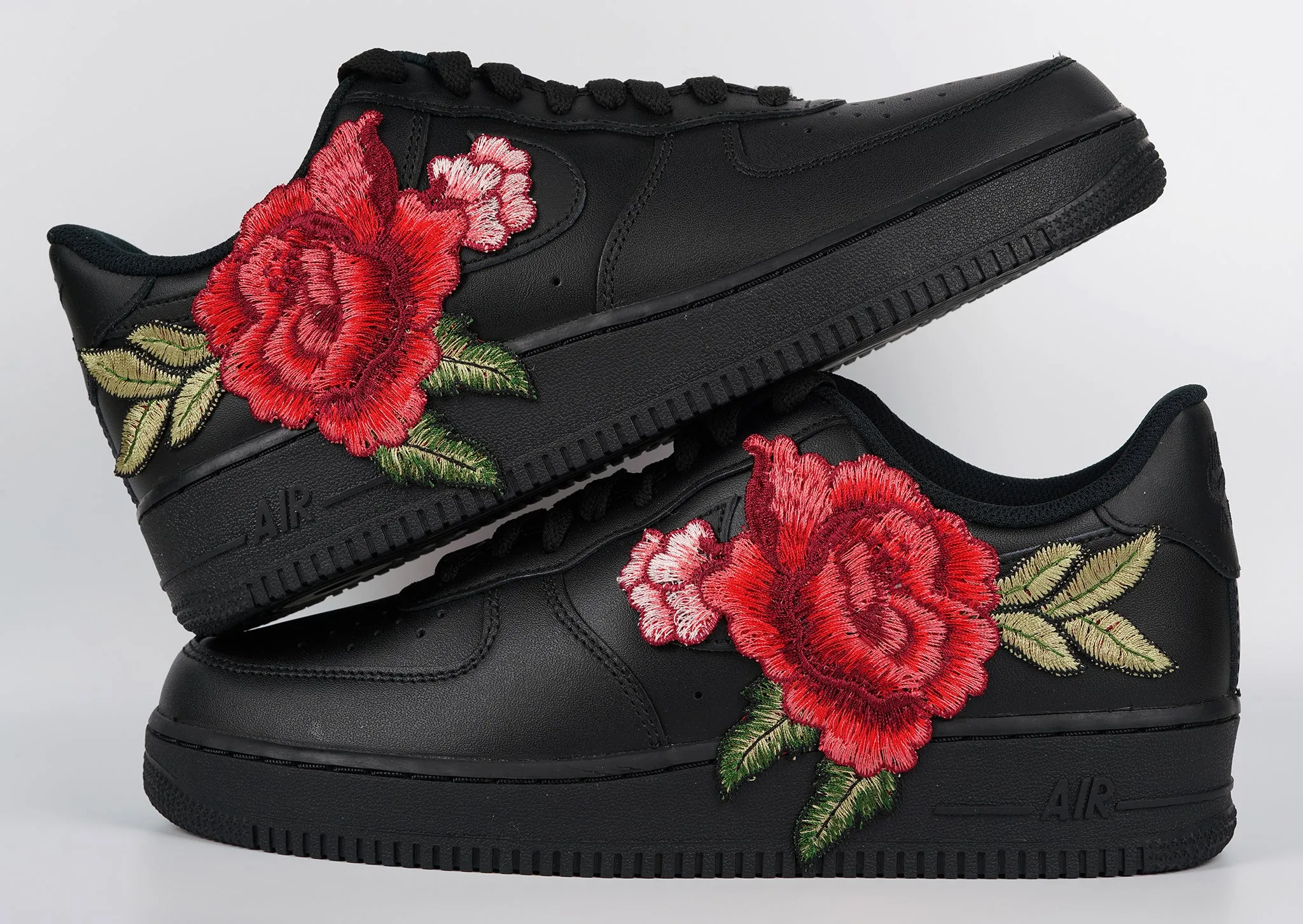 Air Force 1 Custom Low Red Rose Flower Floral Black Shoes Men Women & Kids All Sizes AF1 Sneakers London Cool Pack Safe