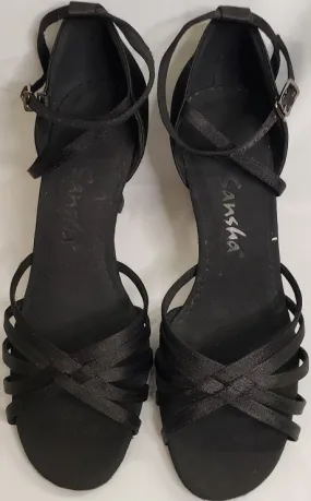 Arch Care Wind Chill 3" Alaia -- Flare Heel Latin Sandal -- Black Satin
