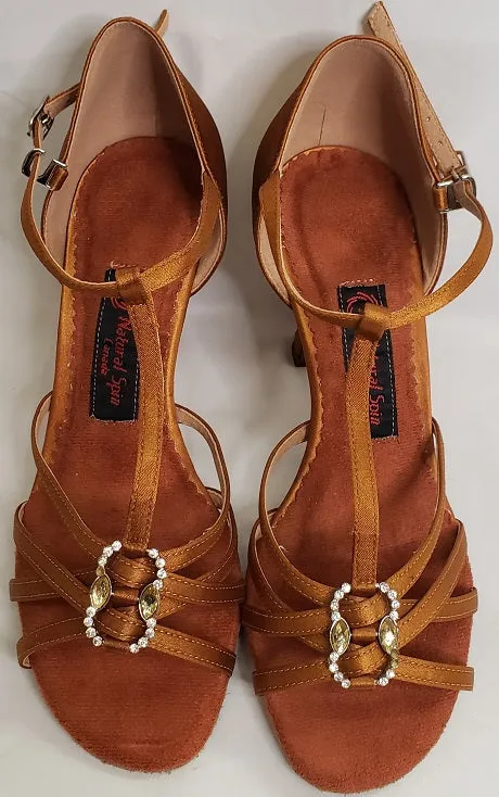 Foot Ease 3" Emily -- Flare Heel Latin Sandal -- Gold Satin