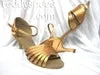 3" Madelyn -- Flare Heel Latin Sandal -- Tan Satin Tech Glow Polish Look
