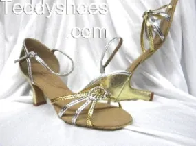 design Casual 3" Marianne -- Flare Heel Latin Sandal -- Gold/Silver