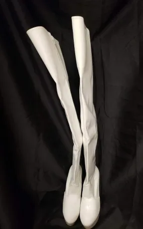 sweat-wicking Simple Style 6" Astra -- Women's Thigh High Platform Dress Boot -- White Patent