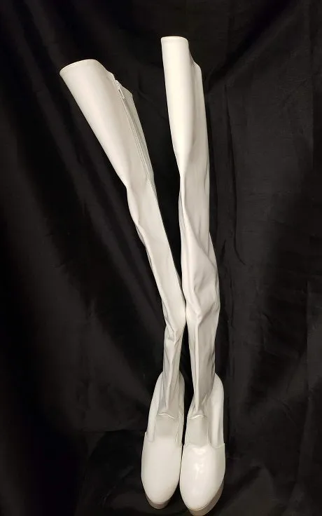 6" Astra -- Women's Thigh High Platform Dress Boot -- White Patent Field Travel