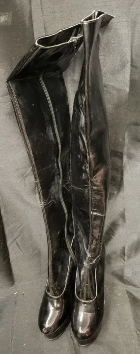 6" Zinger -- Women's Thigh High Platform Dress Boot -- Black Patent Winter Protection Rugged Built Weather Resistant User