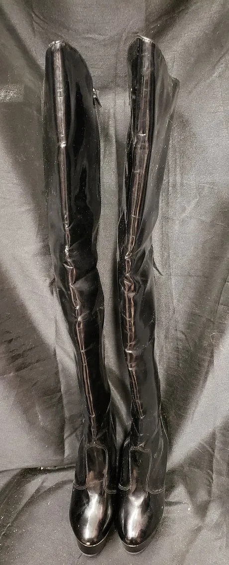 6" Zuri -- Women's Thigh High Platform Dress Boot -- Black Patent Picnic Airy Feel