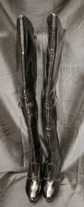 6" Zuri -- Women's Thigh High Platform Dress Boot -- Black Patent Rugged Built Rainy Day Commuter Stable Support Rough Terrain