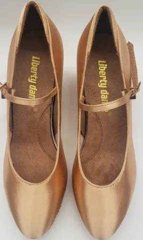 2" Petra IIII -- Women's Standard Ballroom Shoe -- Tan Satin Comfort collar Night Glow
