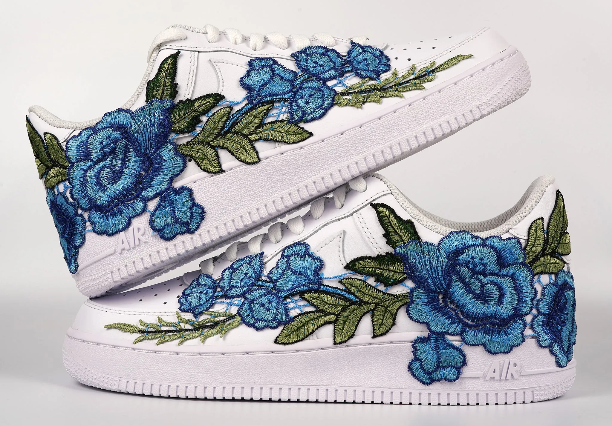 Air Force 1 Custom Blue Rose Low Long Flower Floral Design White Shoes Mens Womens & Kids All Sizes AF1 Sneakers Surf Step