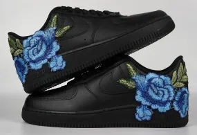 Air Force 1 Custom Blue Rose Shoes Short Low Flower Floral Design Black Men Womens & Kids All Sizes Af1 Sneakers Quick Flow Snow Ride