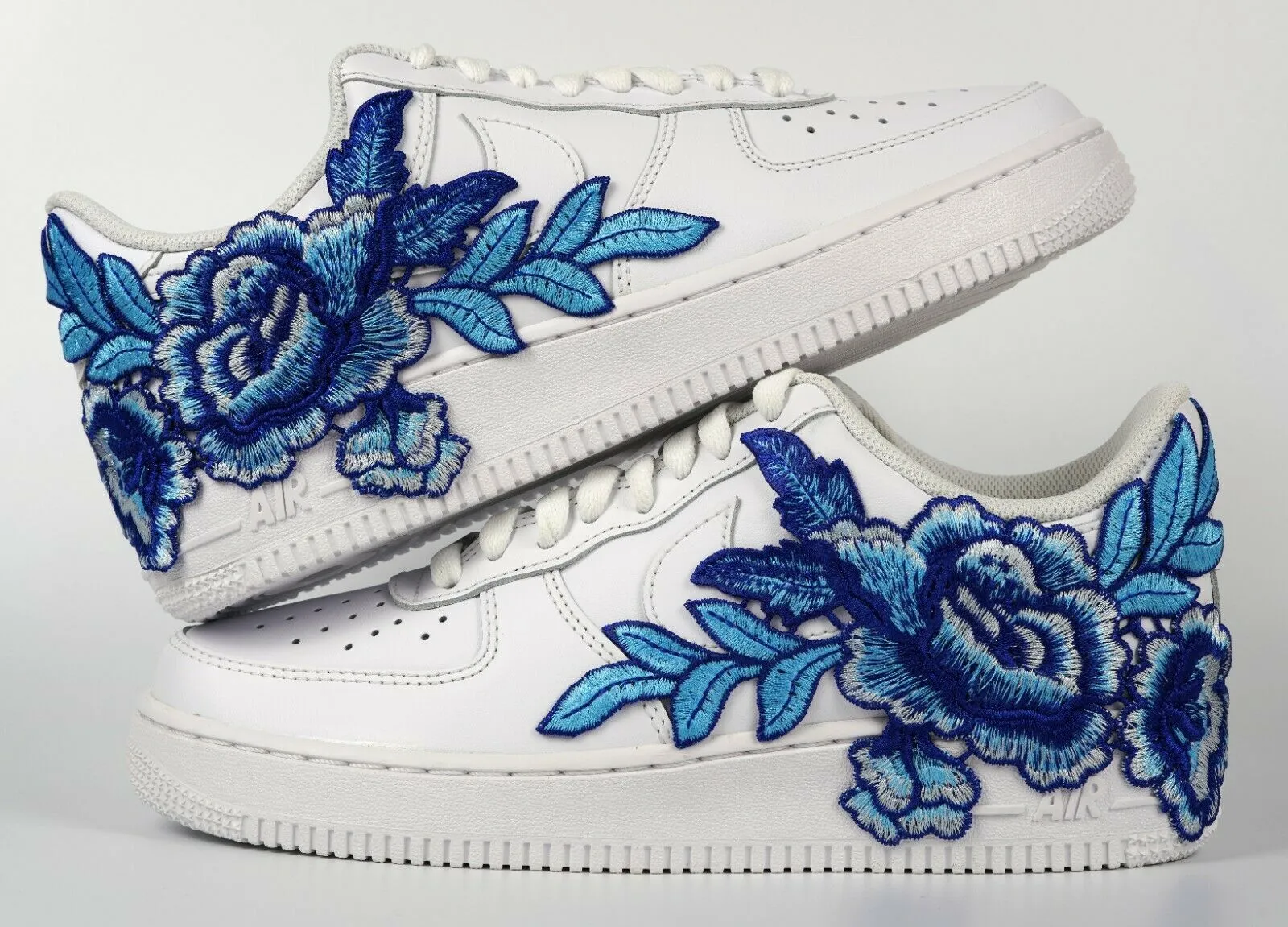 Air Force 1 Custom Blue Rose Short Flower Floral White Low Shoes Mens Womens & Kids  AF1 Sneakers Wet Grip Moon Walk