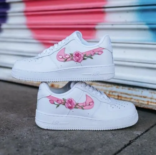 Air Force 1 Custom Low Pink Rose Floral White Shoes Mens Women Kids Size AF1 Sneakers Tropic Mode Supportive structure