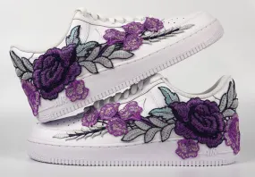 Office Cool Air Force 1 Custom Purple Rose Shoes Low Flower Floral White Men Women & Kids All Sizes AF1 Sneakers