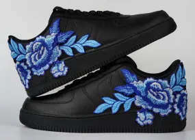 Air Force 1 Custom Shoes Black Rose Blue Flower Floral Low Men Women Kids All Sizes AF1 Sneakers Fast pace Mid Top