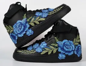 Air Force 1 Custom Shoes High Black Blue Rose Flower Floral Men Women Kids All Sizes AF1 Sneakers Soft Interior Red Glow
