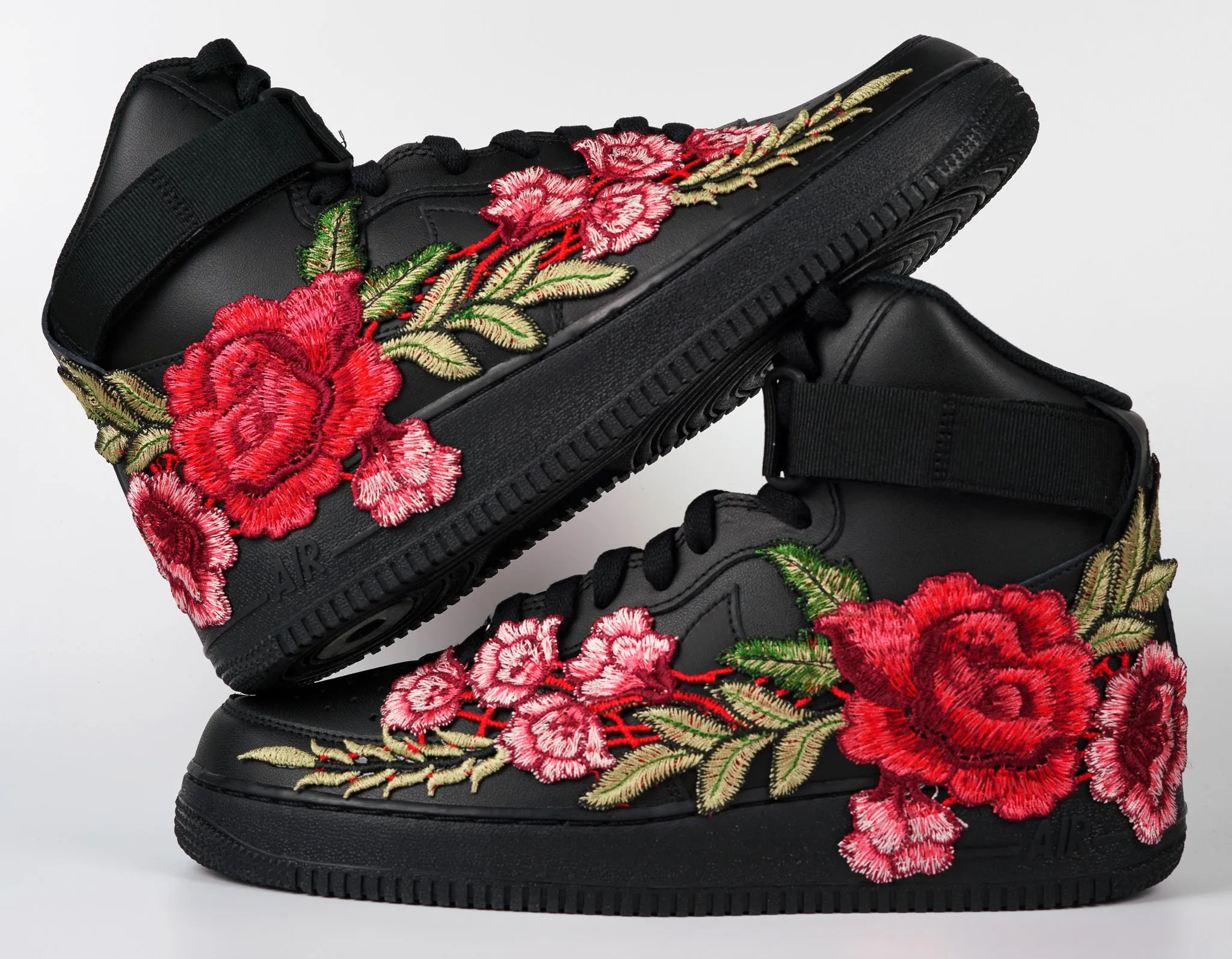 Air Force 1 Custom Shoes High Black Red Rose Flower Floral Men Women Kids All Sizes AF1 Sneakers Hill Tough