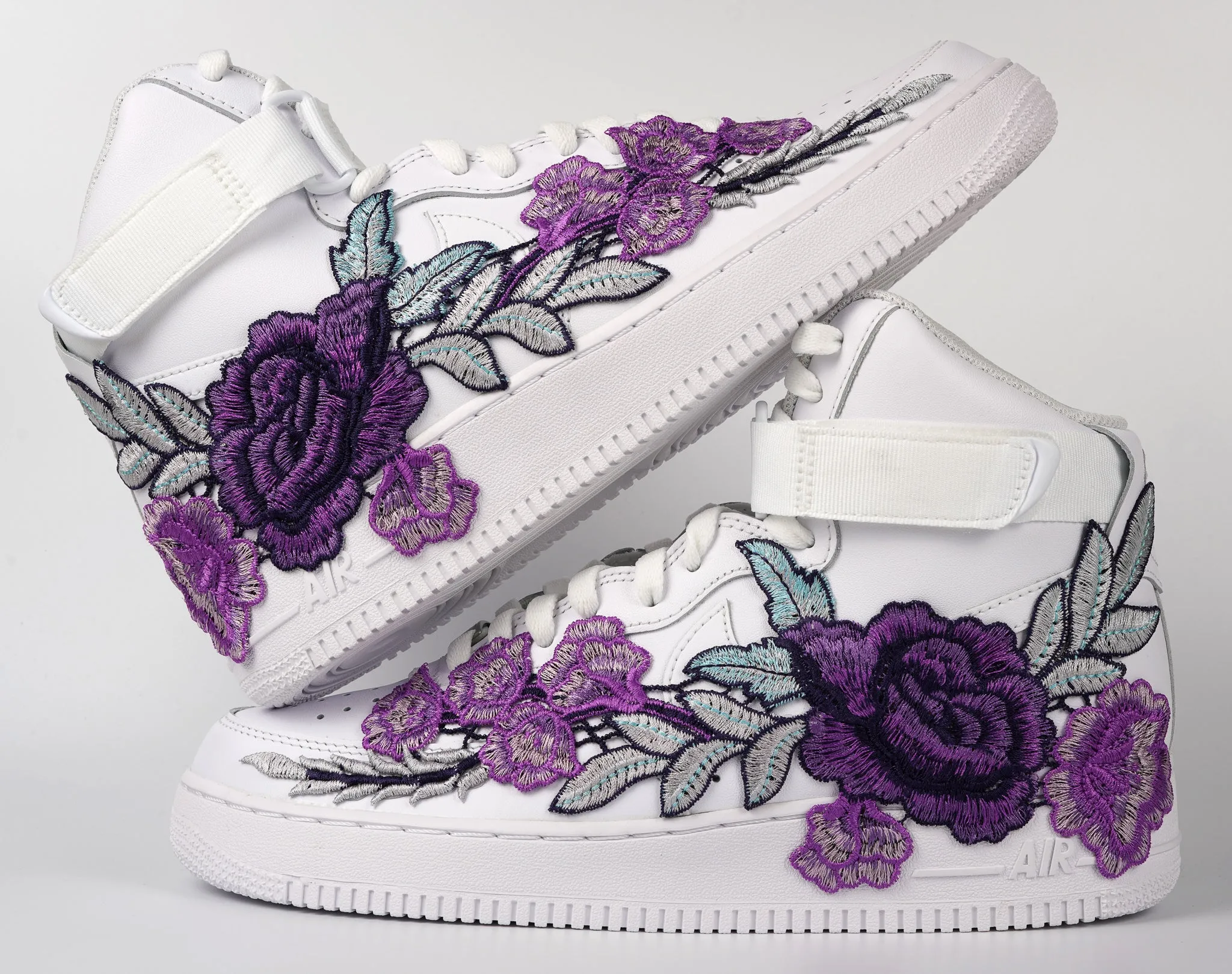 Stride Bold Match Fit Air Force 1 Custom Shoes High Purple Rose Flower Floral White Men Women Kids All Sizes AF1 Sneakers