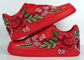 Air Force 1 Custom Triple Red Rose Shoes Long Flower Floral Casual Low Mens Womens Kids All Sizes AF1 Sneakers All Comfort