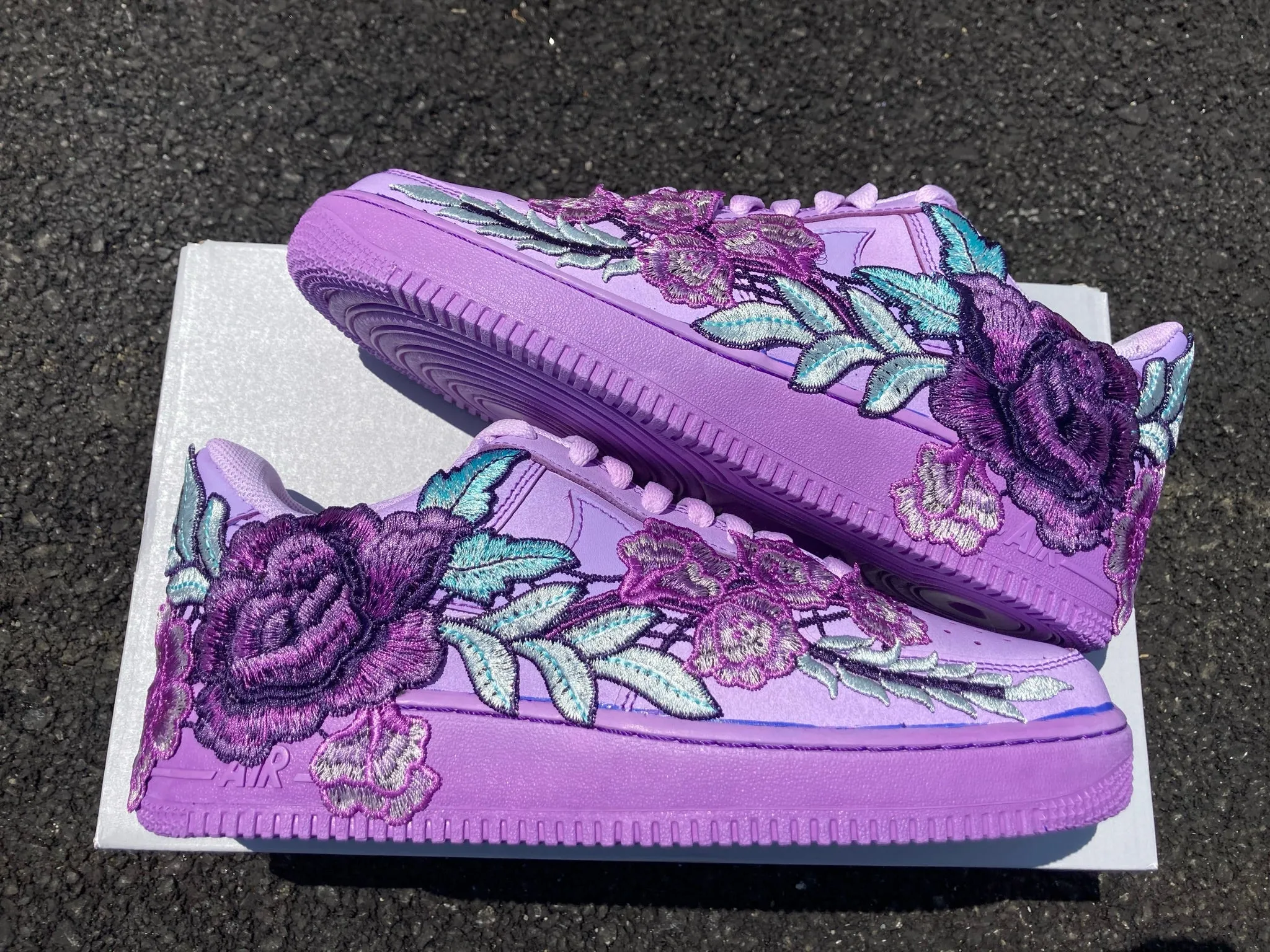 Functional Tech Glow Air Force 1 Low Purple Violet Tie Dip Dye Rose Flower Floral Custom Shoes All Sizes AF1 Sneakers
