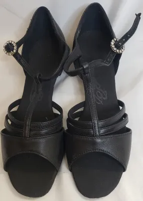 1.33" Sabra -- Block Heel Latin Sandal -- Black Tone Play Resort Mood