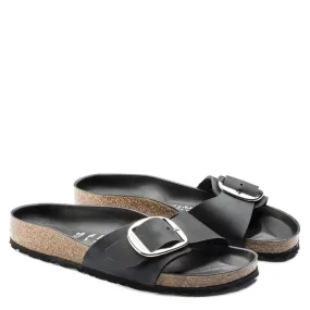 Birkenstock Women's Madrid Big Buckle Oiled Leather in Black Comfort Ready Casual Open Toe Shoes