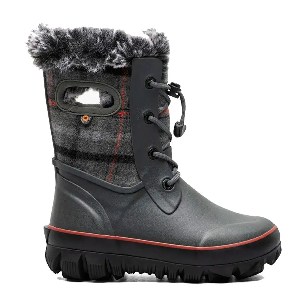 All Weather Wear Bogs Youth Arcata II Crazy Plaid in Dark Grey Reinforced Form Work Commute