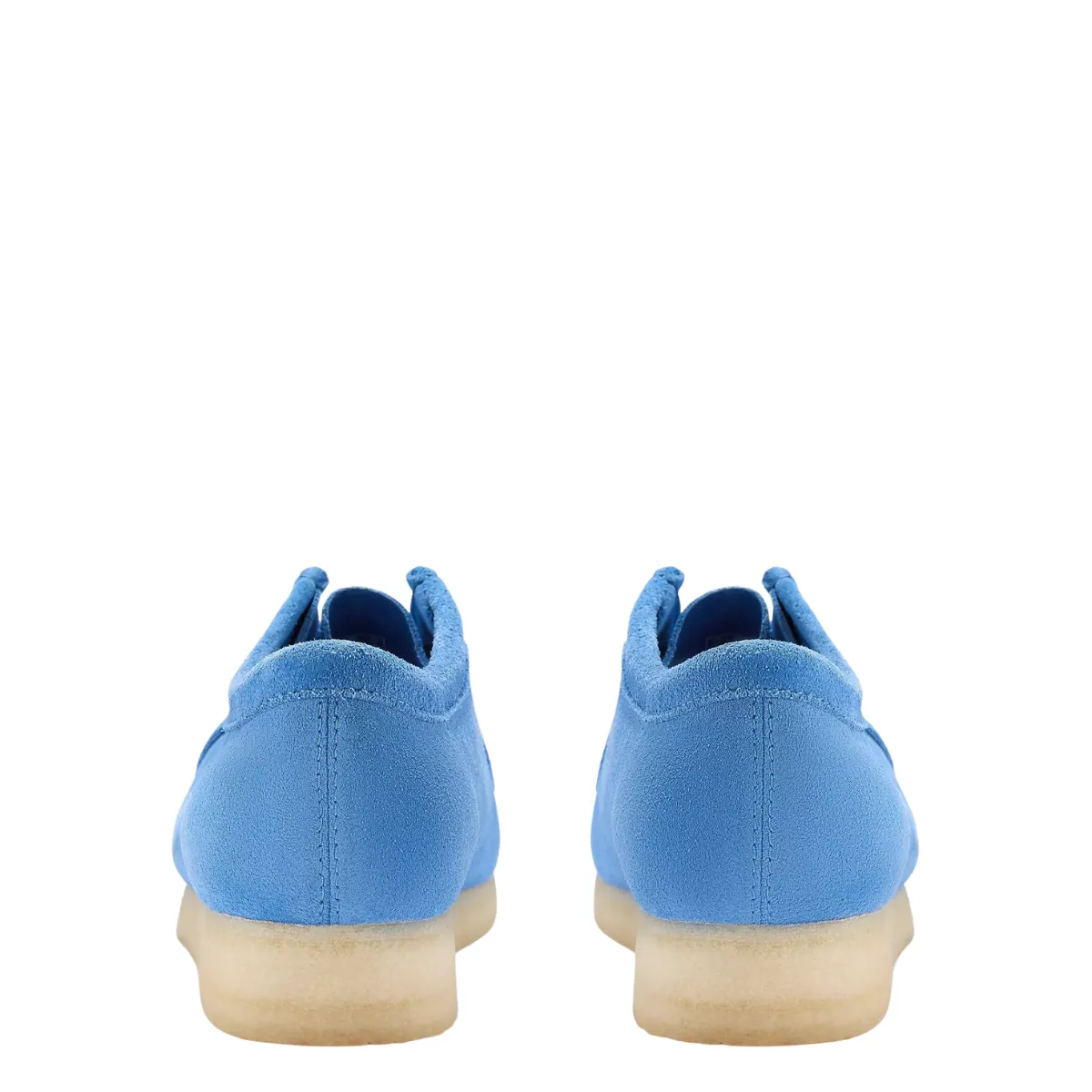 Wide Cut Neutral Build Clarks Men's Wallabee in Blue Suede Slip-Free Sole
