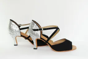 3" Jasmine -- Women's Latin Sandal -- Black Suedine/Silver Glitter Gym Life Comfort support