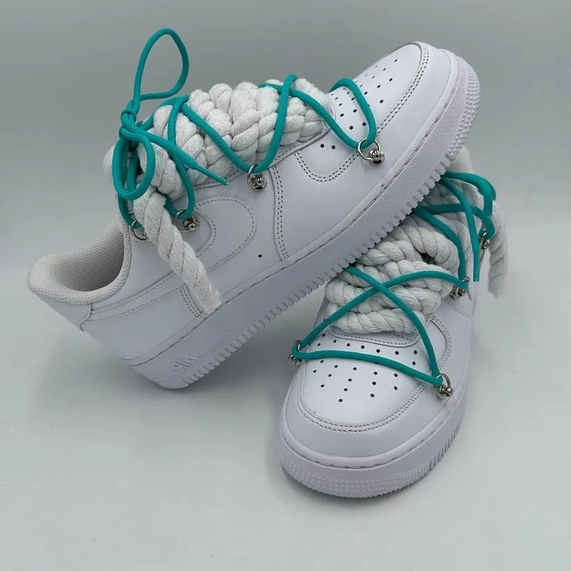 Office Smart Nike Air Force 1 Rope Laces White??Triple Turquoise