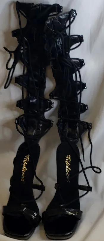 Minimalist Design Quick Grip 4" Chic -- Women's Ankle Wrap Sandal -- Black Patent/Silver Heel